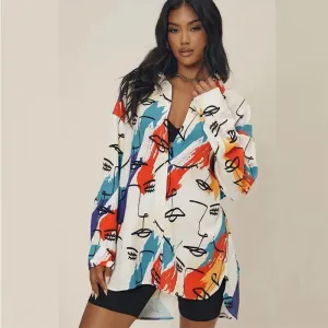 Casual Graffiti Print Plus Size Cardigan