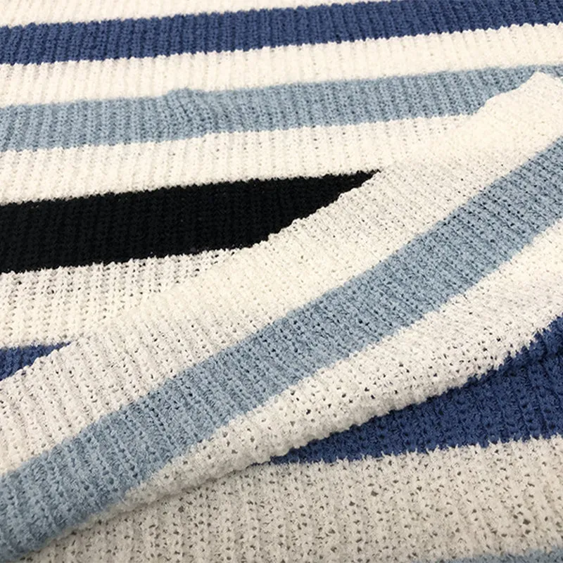 Casual Striped Patchwork Contrast O Neck Sweaters