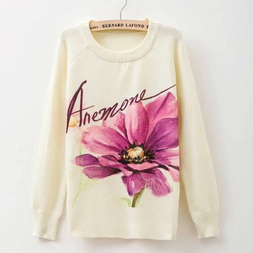 Cat party print Harajuku Wool Blend Knitwear Sweaters Women's Pullover O-neck Long Sleeve fashion Slim Knitted Clothing
