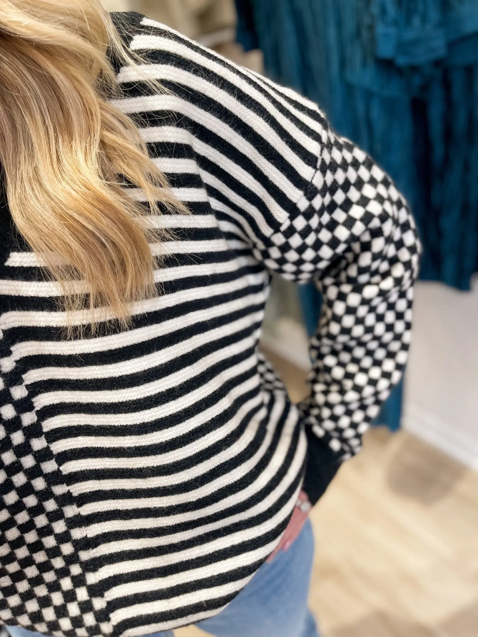 Checkered Charm Black Sweater