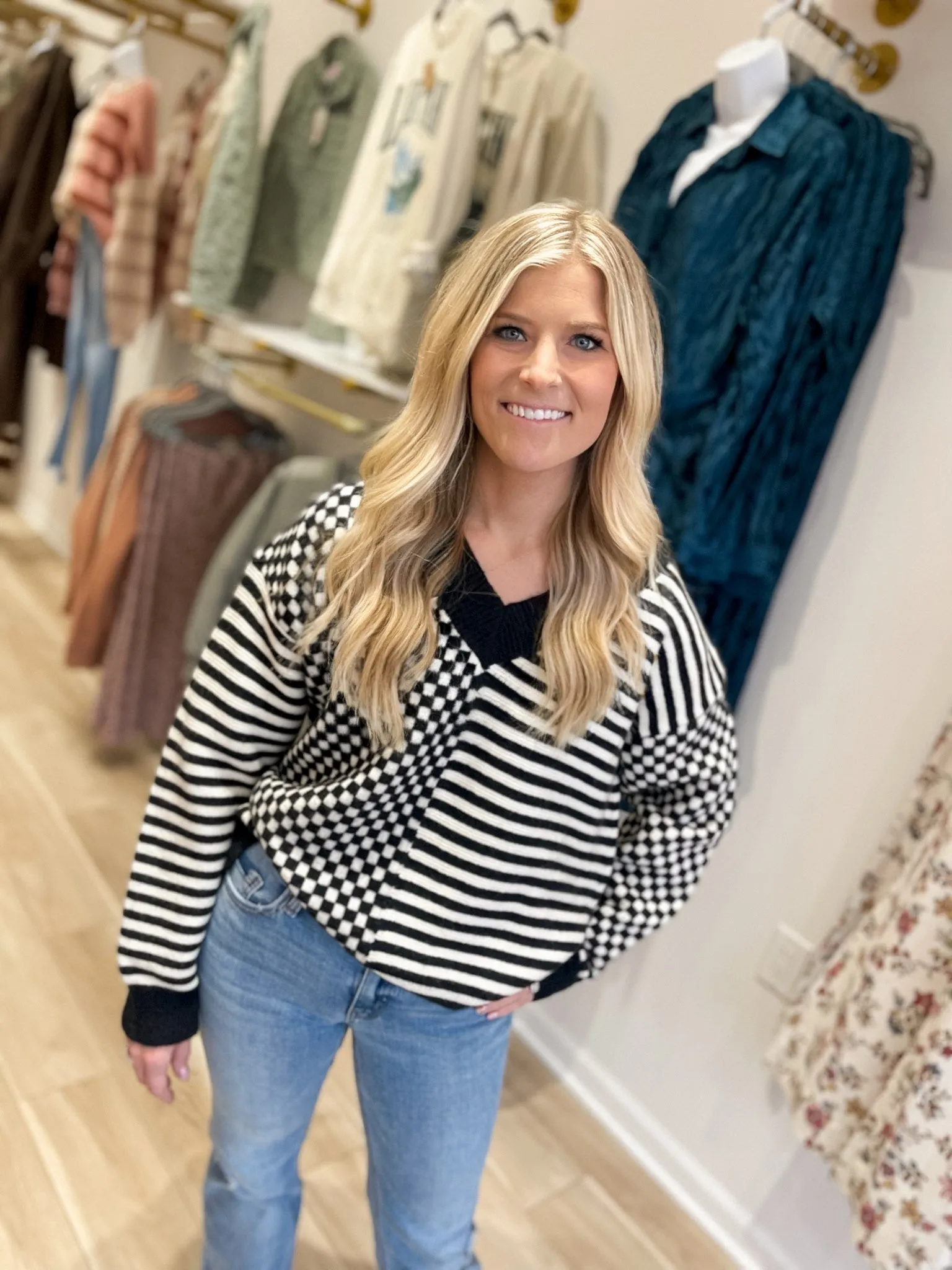 Checkered Charm Black Sweater
