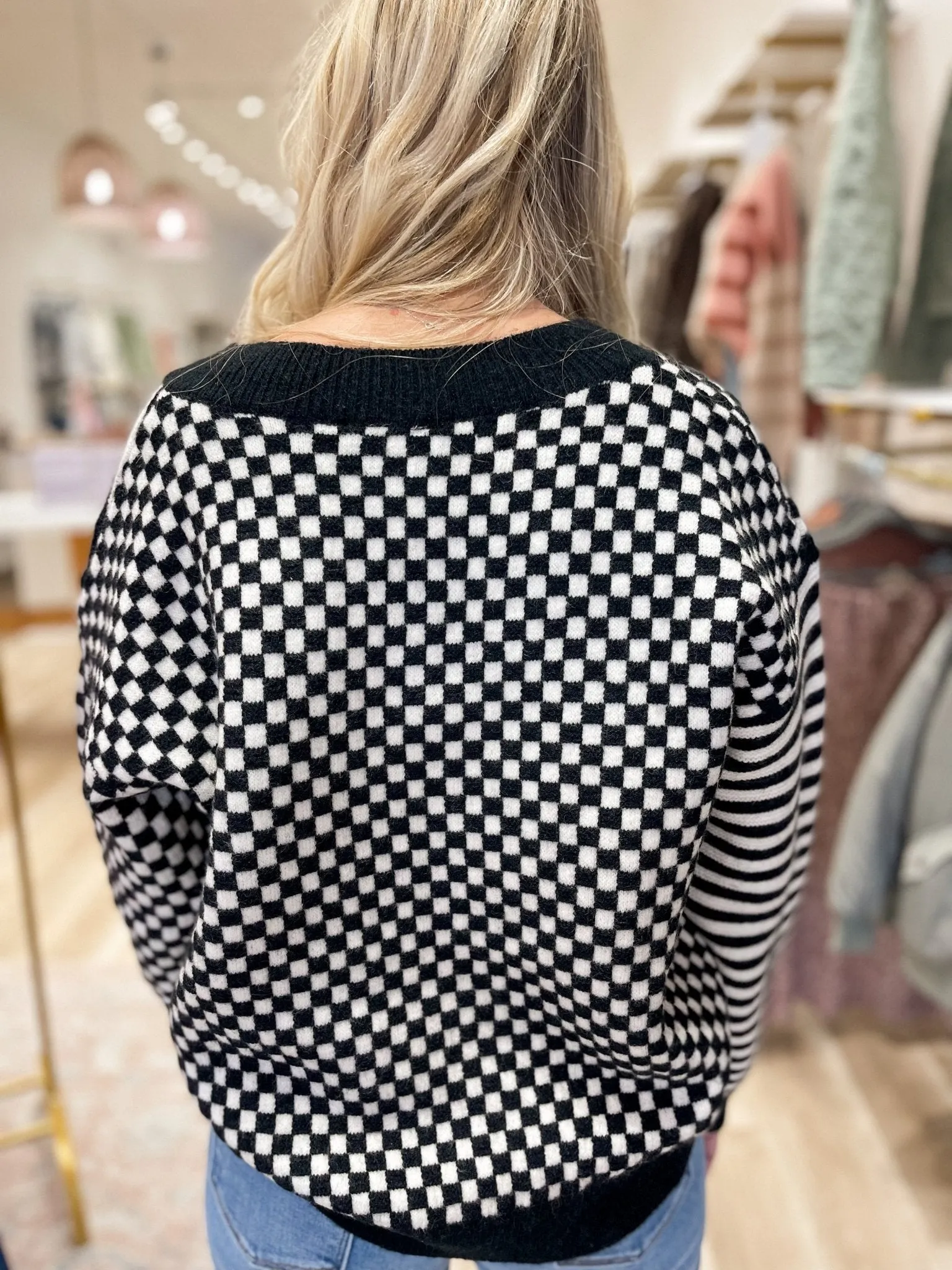 Checkered Charm Black Sweater