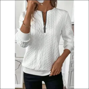 Chic White Zipper Pullover Sweater: so Comfy, It's Practically Illegal 😈