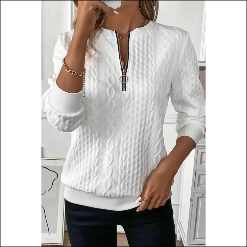 Chic White Zipper Pullover Sweater: so Comfy, It's Practically Illegal 😈