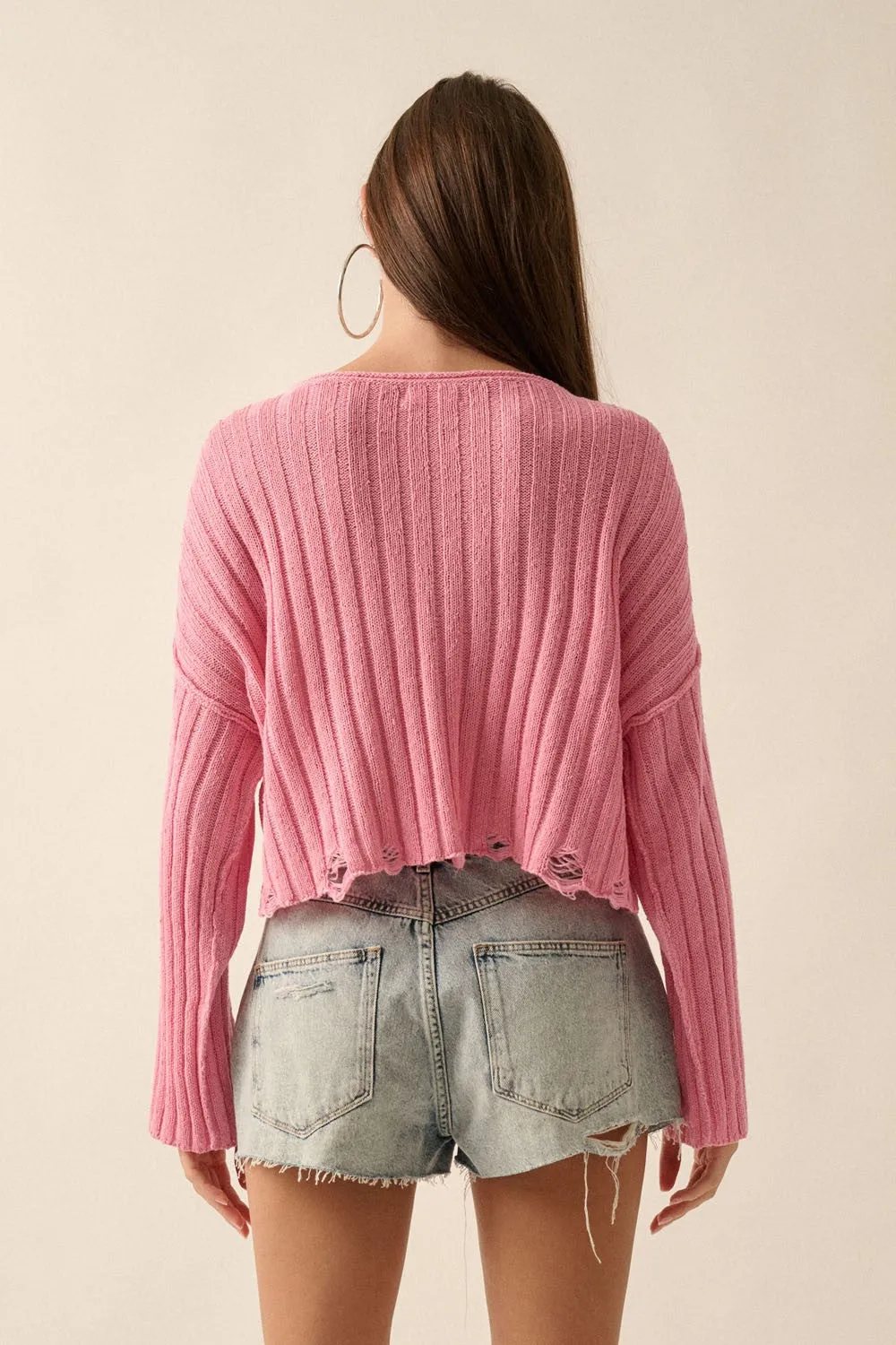 Clara- Loose Rib Knit Exposed Seam Sweater