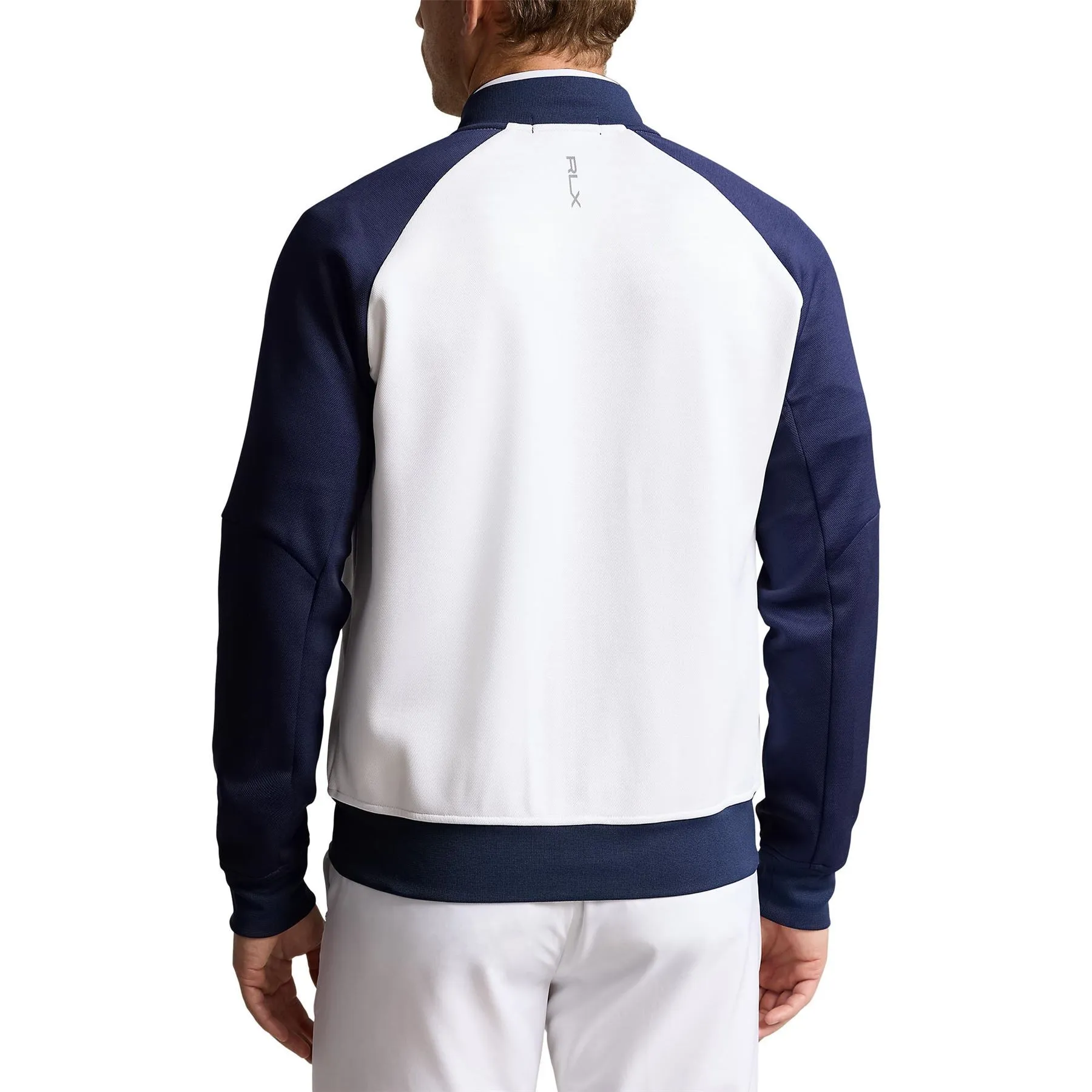 Color-Blocked Double-Knit Bomber Jacket Ceramic White/Refined Navy