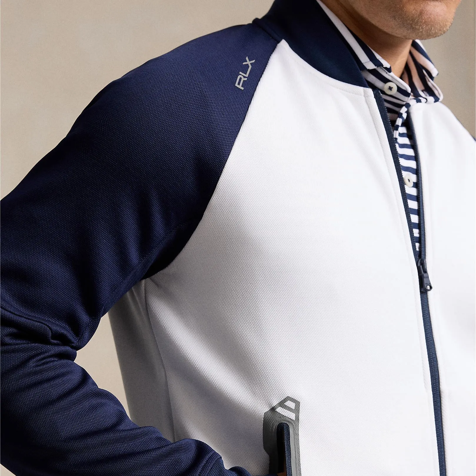 Color-Blocked Double-Knit Bomber Jacket Ceramic White/Refined Navy