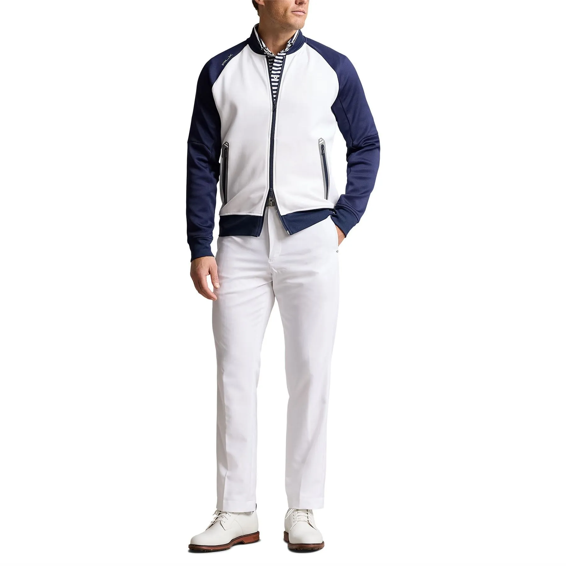Color-Blocked Double-Knit Bomber Jacket Ceramic White/Refined Navy