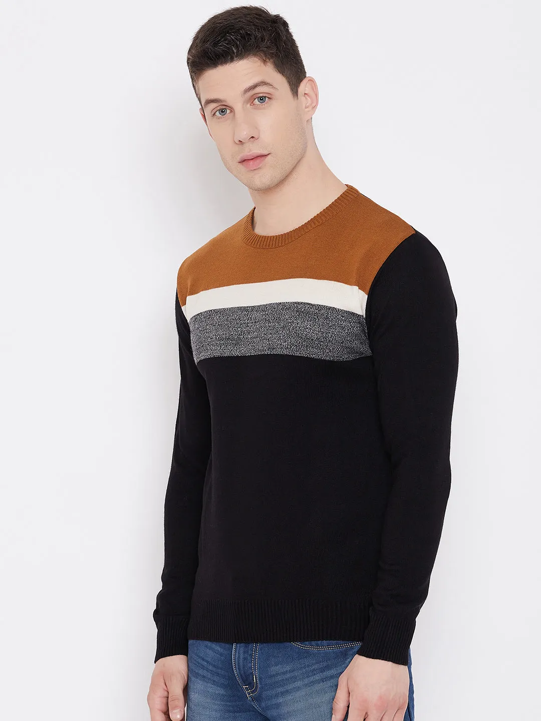 Colorblocked Round Neck Sweater