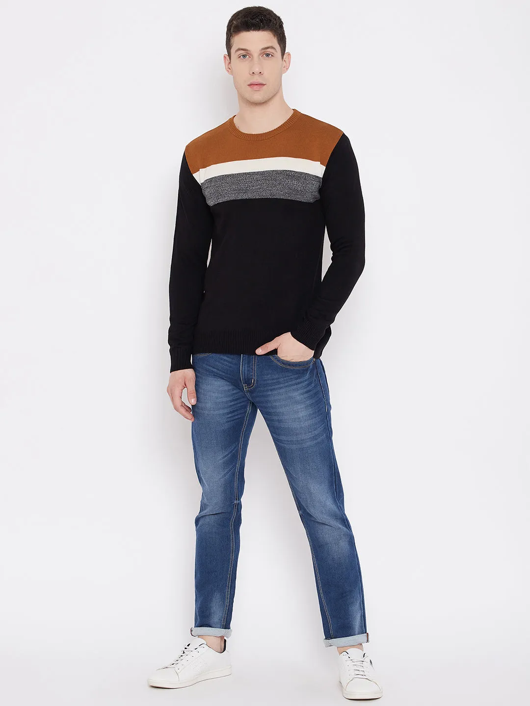 Colorblocked Round Neck Sweater