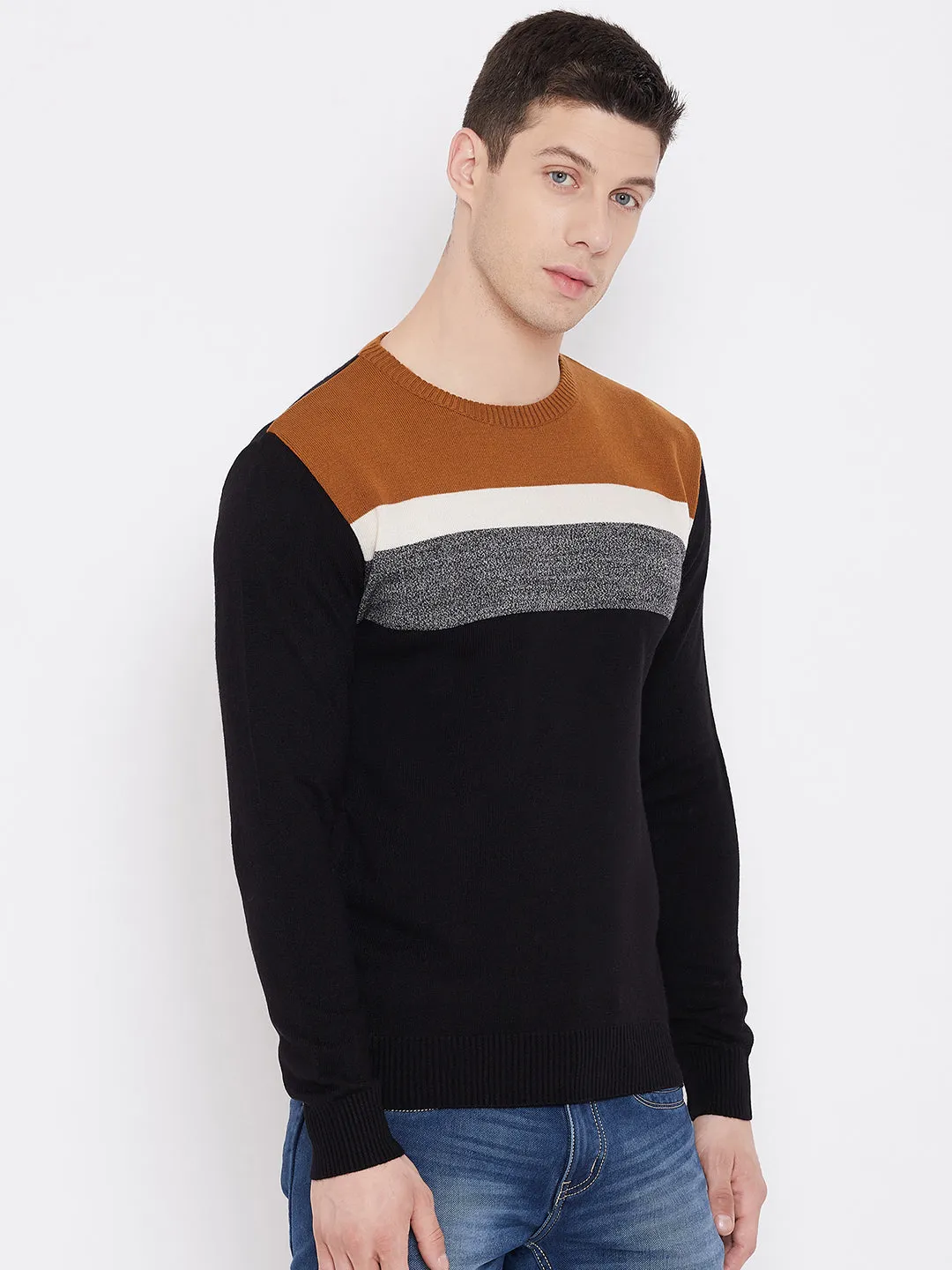 Colorblocked Round Neck Sweater