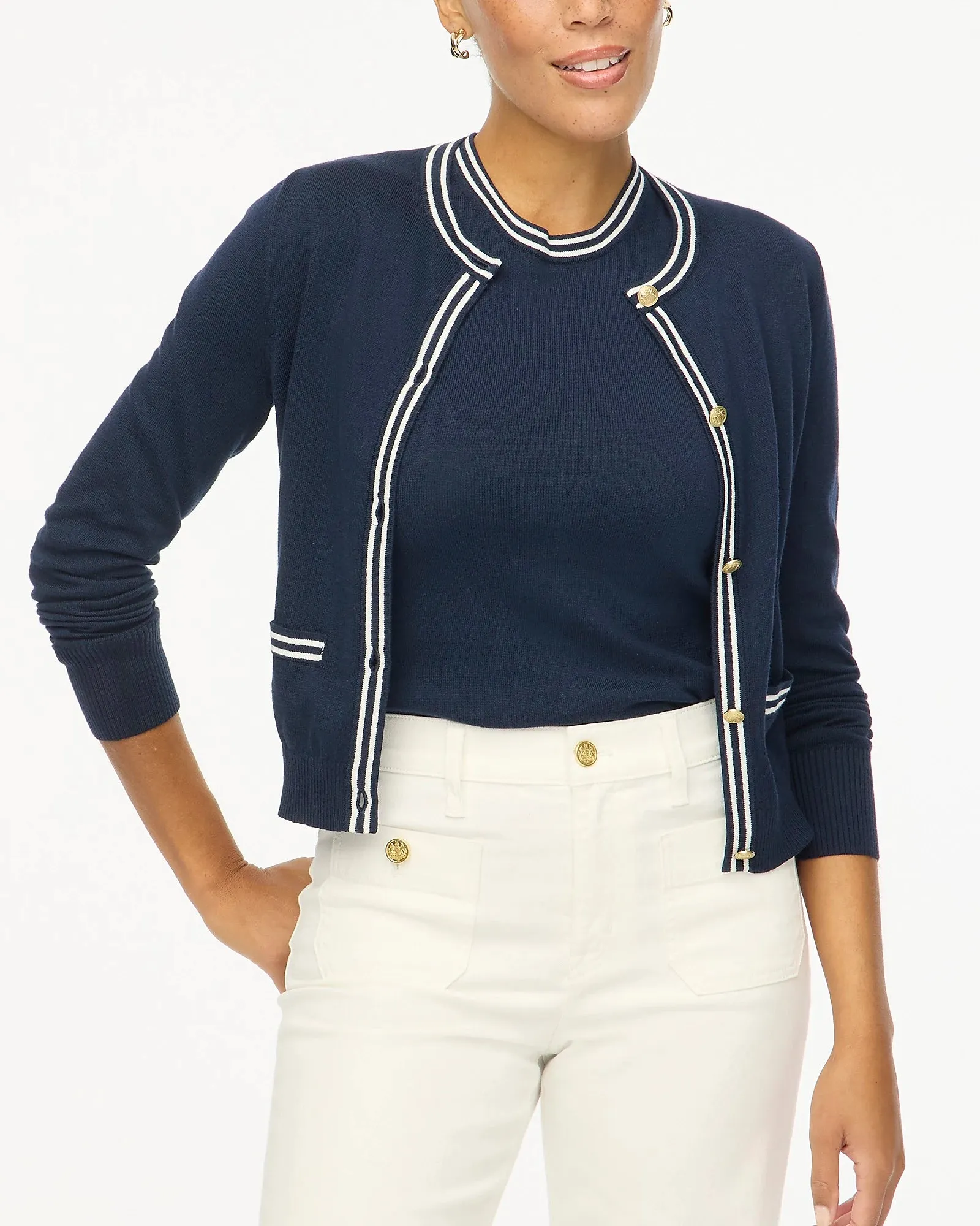 Contrast Trim Cardigan Set