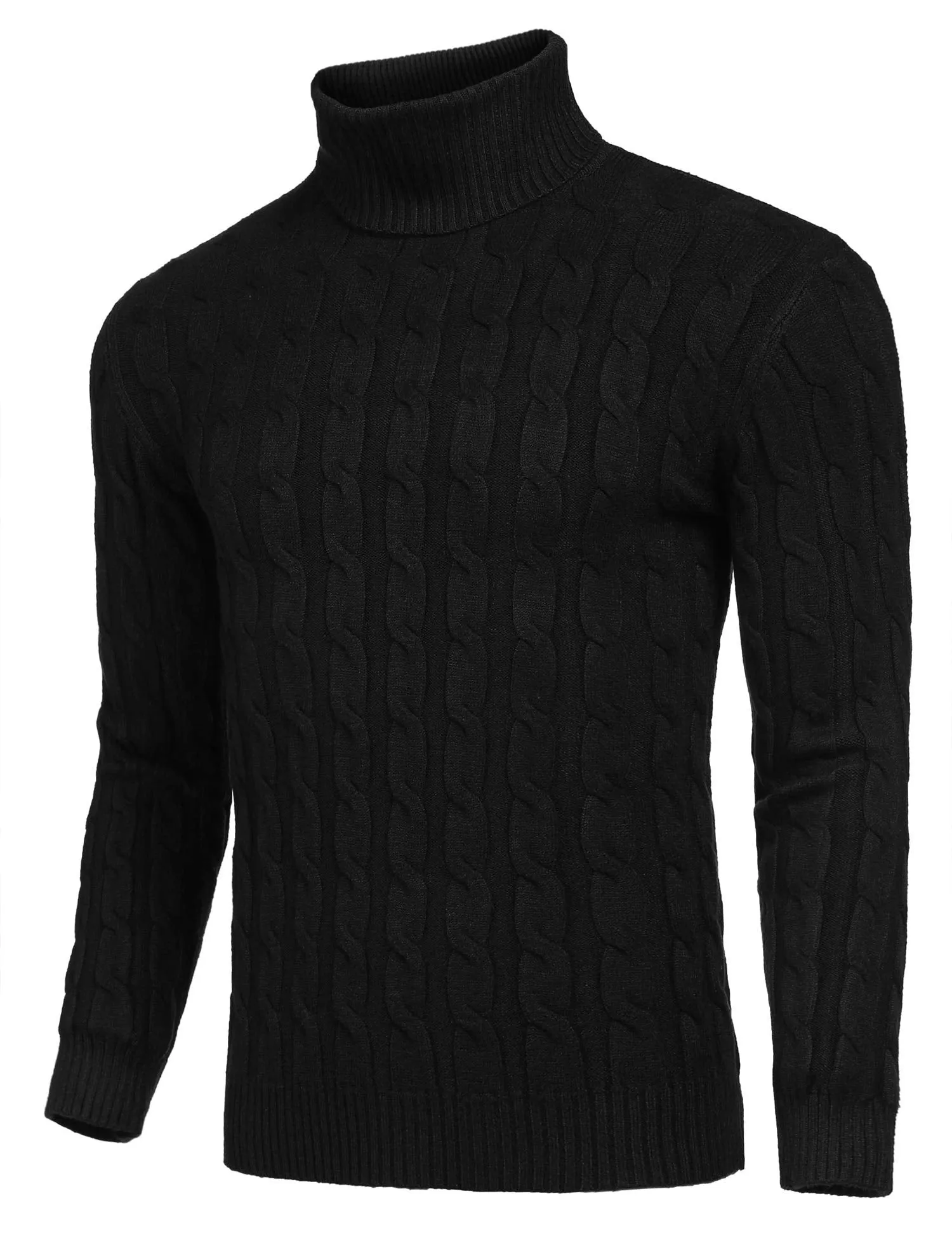COOFANDY Men's Slim Fit Turtleneck Sweater Casual Twisted Knitted Pullover Sweaters