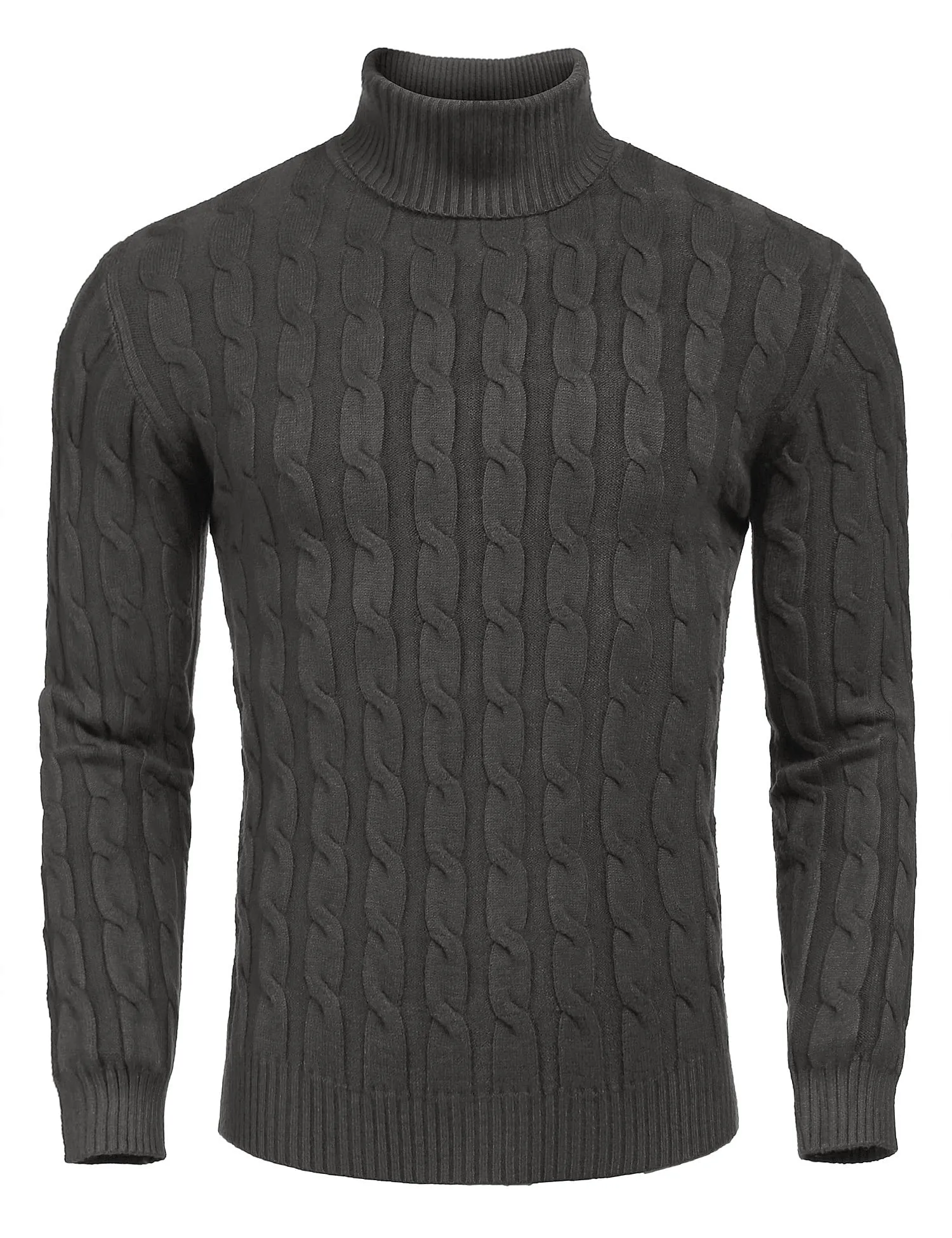 COOFANDY Men's Slim Fit Turtleneck Sweater Casual Twisted Knitted Pullover Sweaters
