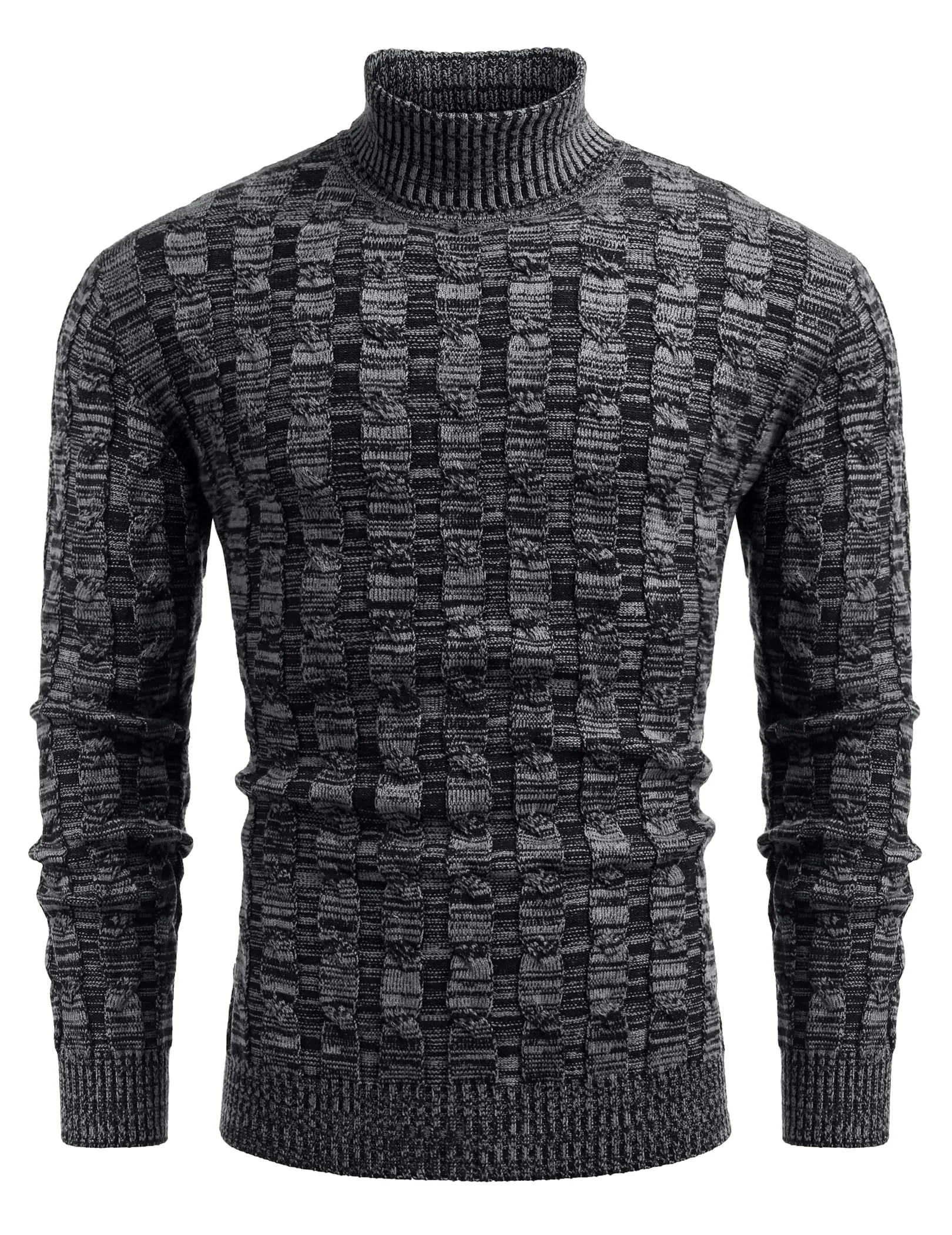 COOFANDY Men's Slim Fit Turtleneck Sweater Casual Twisted Knitted Pullover Sweaters