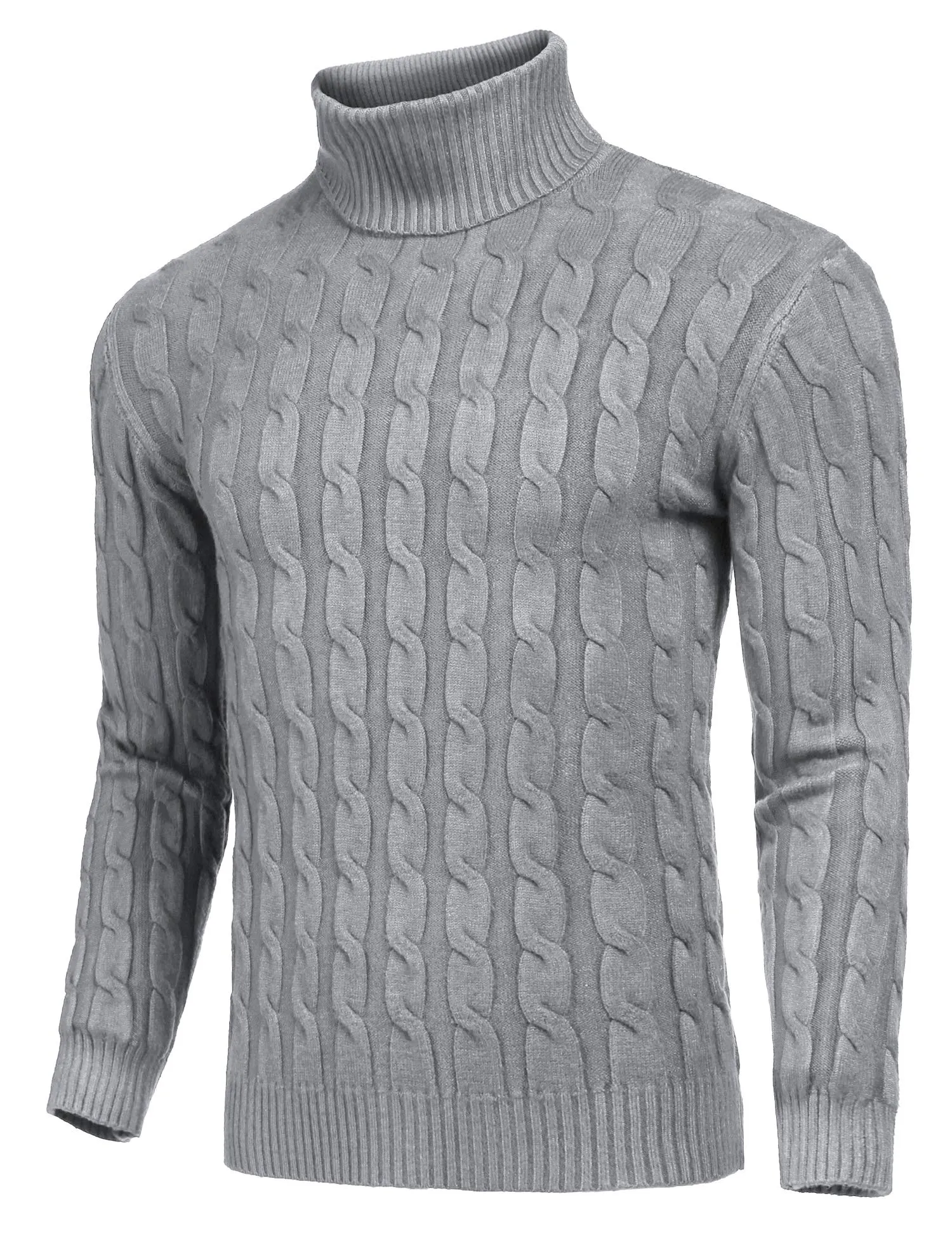 COOFANDY Men's Slim Fit Turtleneck Sweater Casual Twisted Knitted Pullover Sweaters