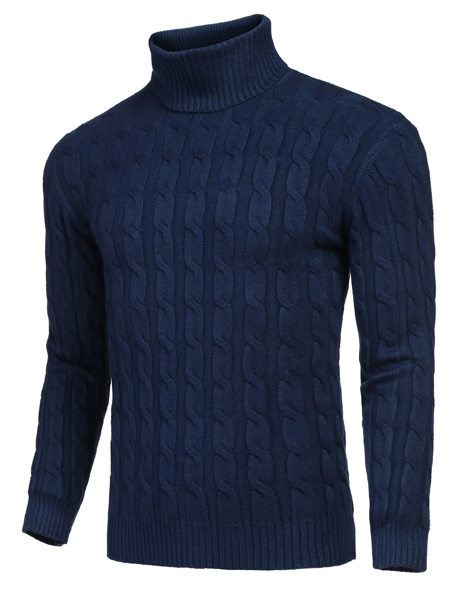 COOFANDY Men's Slim Fit Turtleneck Sweater Casual Twisted Knitted Pullover Sweaters