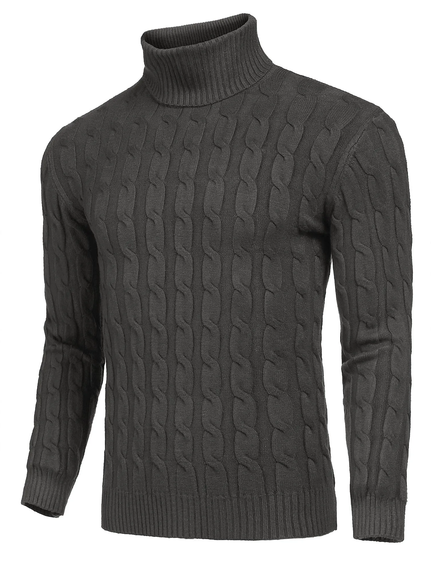 COOFANDY Men's Slim Fit Turtleneck Sweater Casual Twisted Knitted Pullover Sweaters