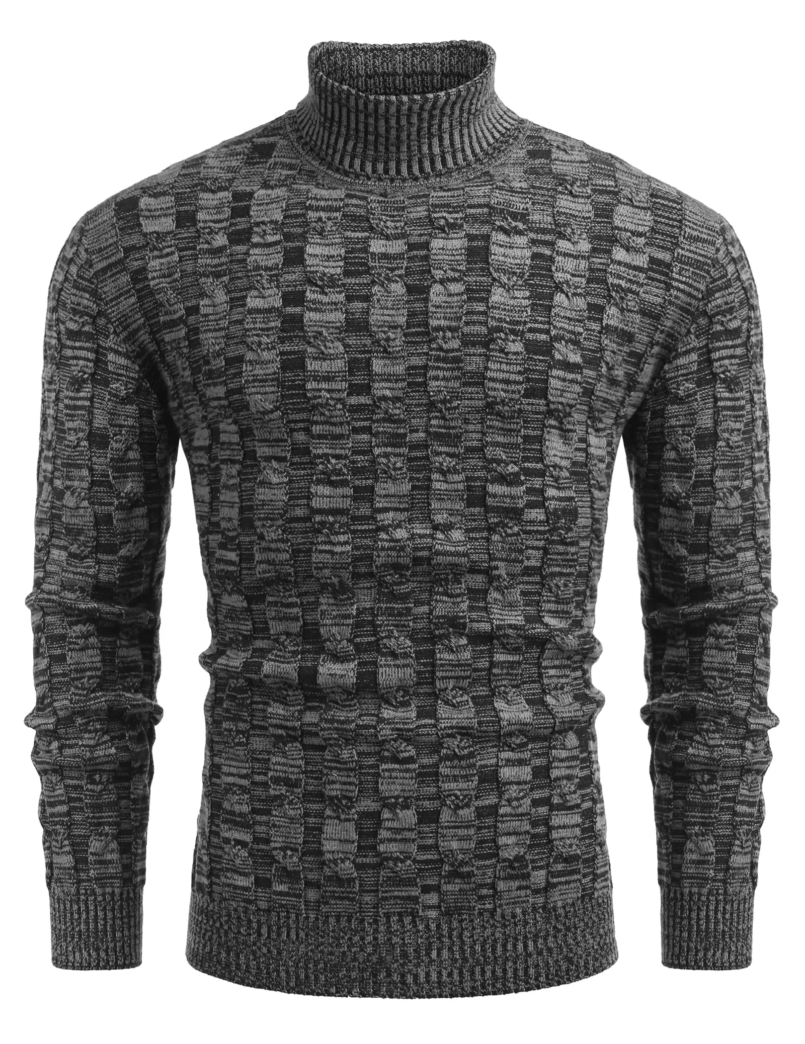 COOFANDY Men's Slim Fit Turtleneck Sweater Casual Twisted Knitted Pullover Sweaters