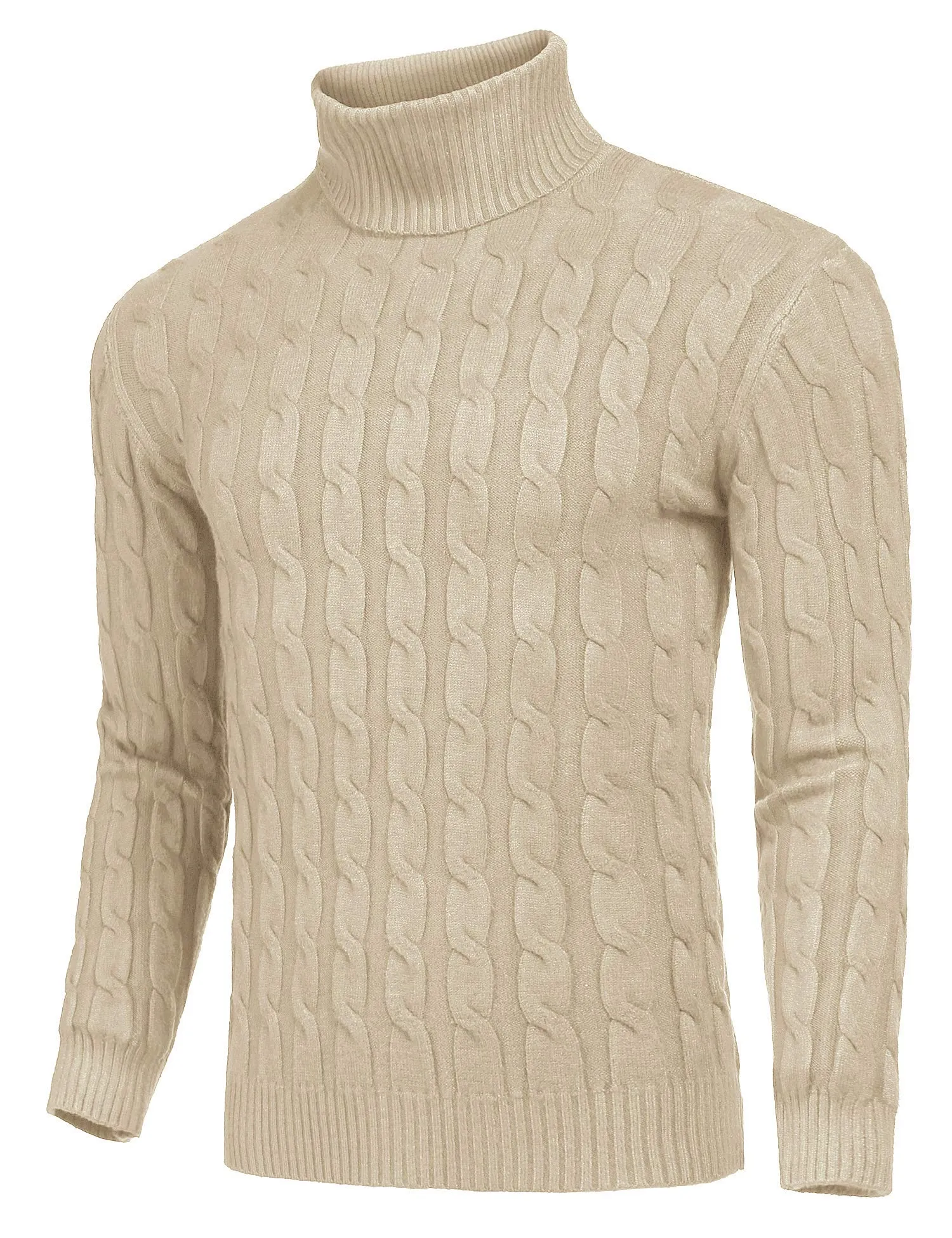 COOFANDY Men's Slim Fit Turtleneck Sweater Casual Twisted Knitted Pullover Sweaters