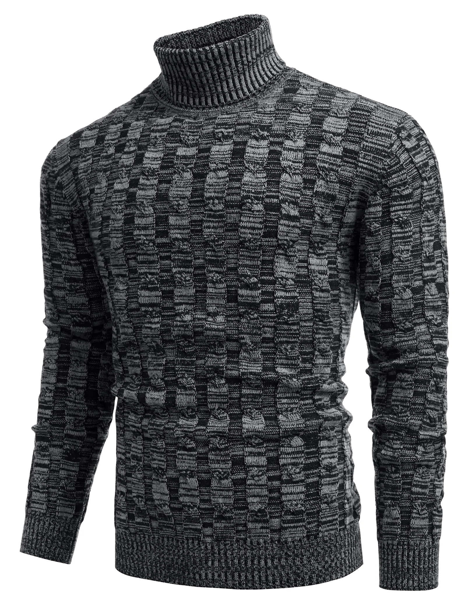 COOFANDY Men's Slim Fit Turtleneck Sweater Casual Twisted Knitted Pullover Sweaters