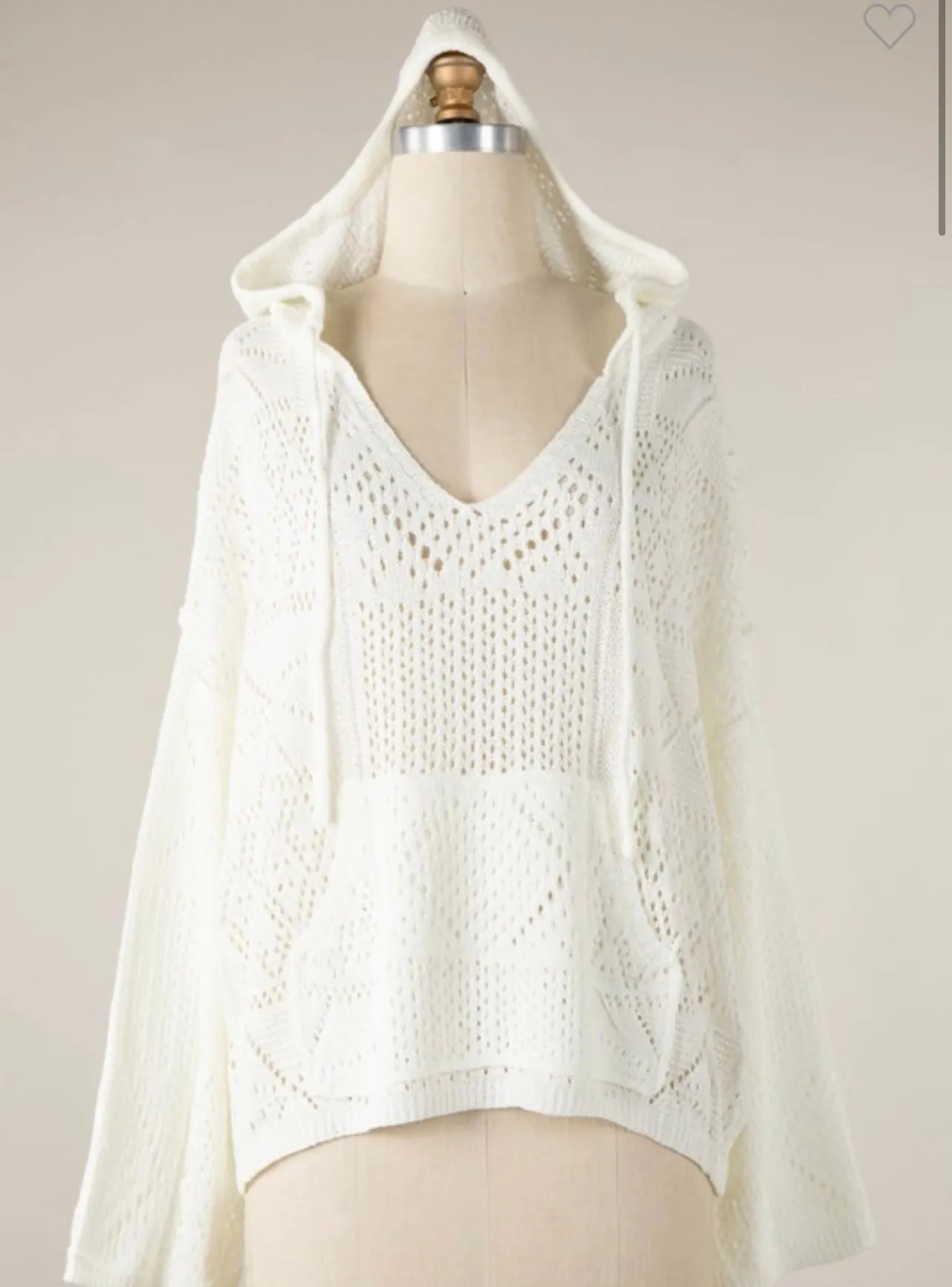 Crochet Knit Hoodie With Pocket-Available in Mint, Navy & Ivory