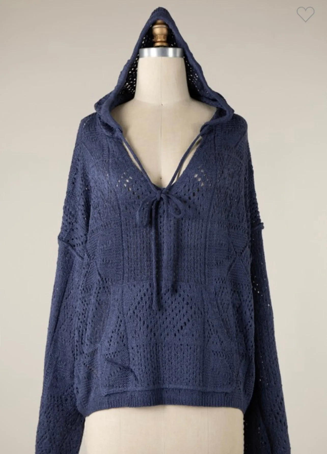 Crochet Knit Hoodie With Pocket-Available in Mint, Navy & Ivory