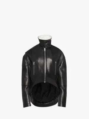 CURVED LEATHER HEM HIGH NECK JACKET