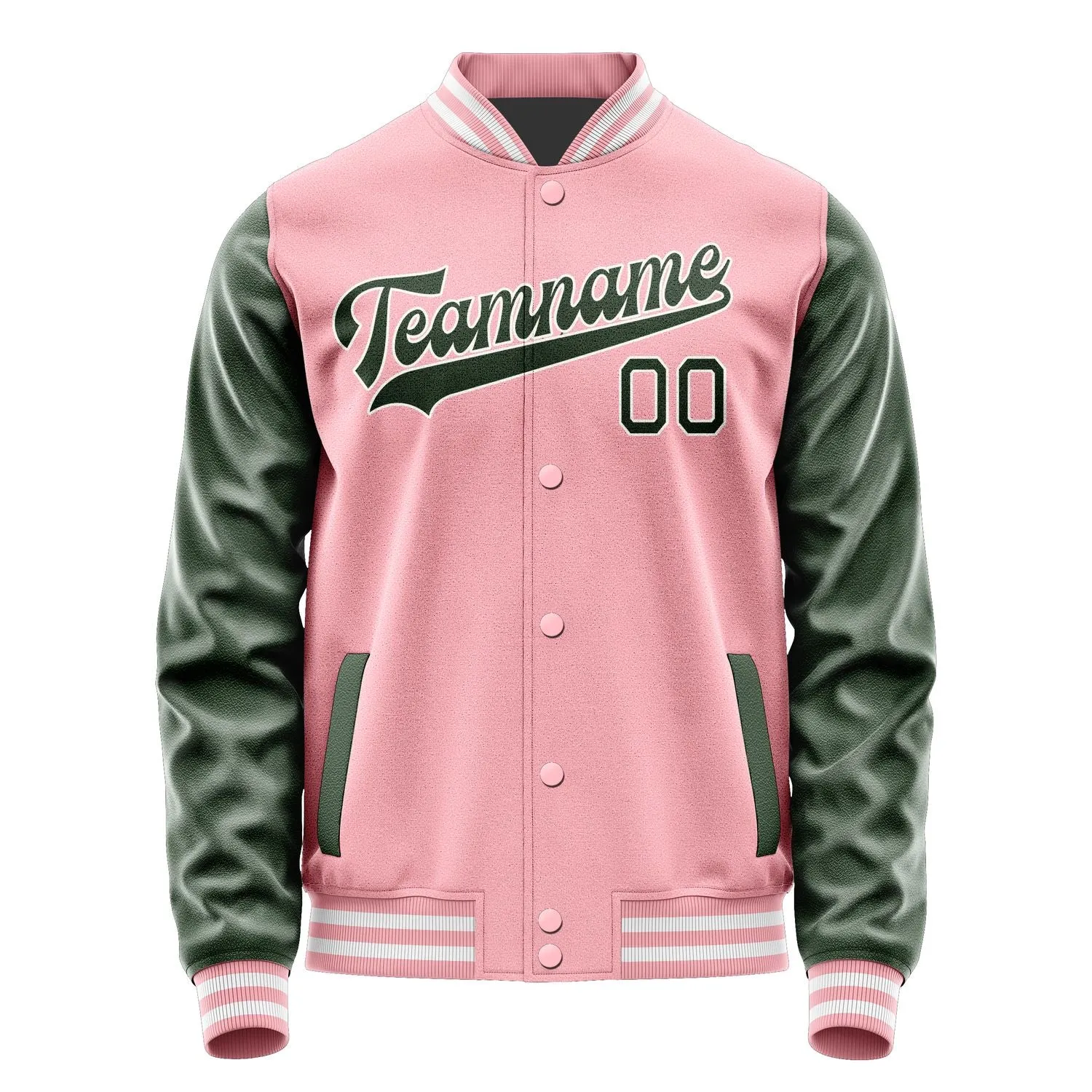 Custom Light Pink Dark Green Jacket