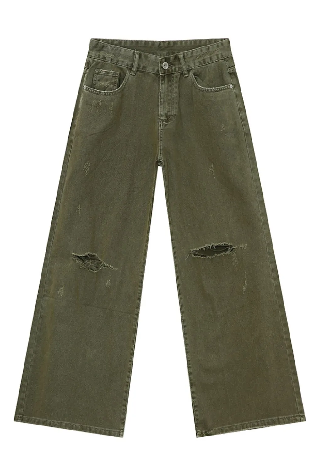 Distressed Wide Leg Jeans with Pockets