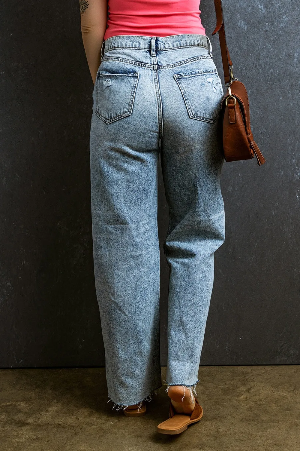 Dorie Distressed Raw Hem Straight Jeans