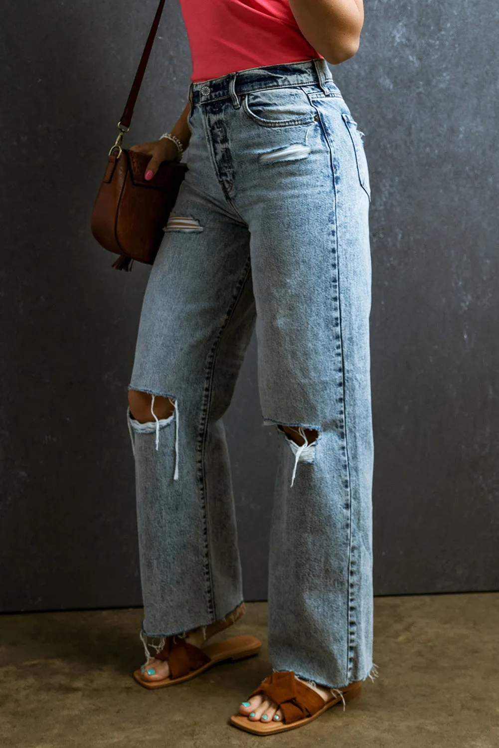 Dorie Distressed Raw Hem Straight Jeans