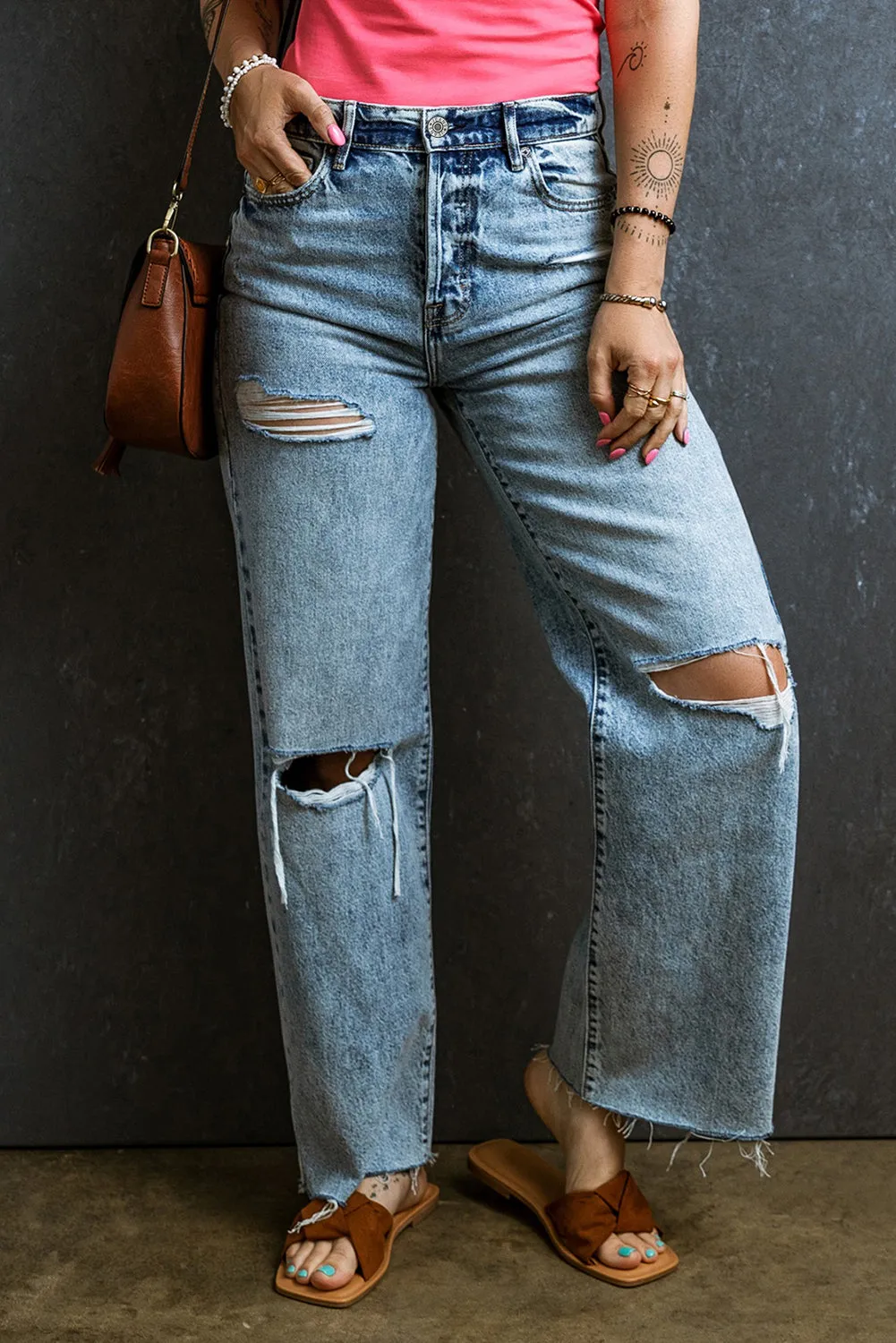 Dorie Distressed Raw Hem Straight Jeans
