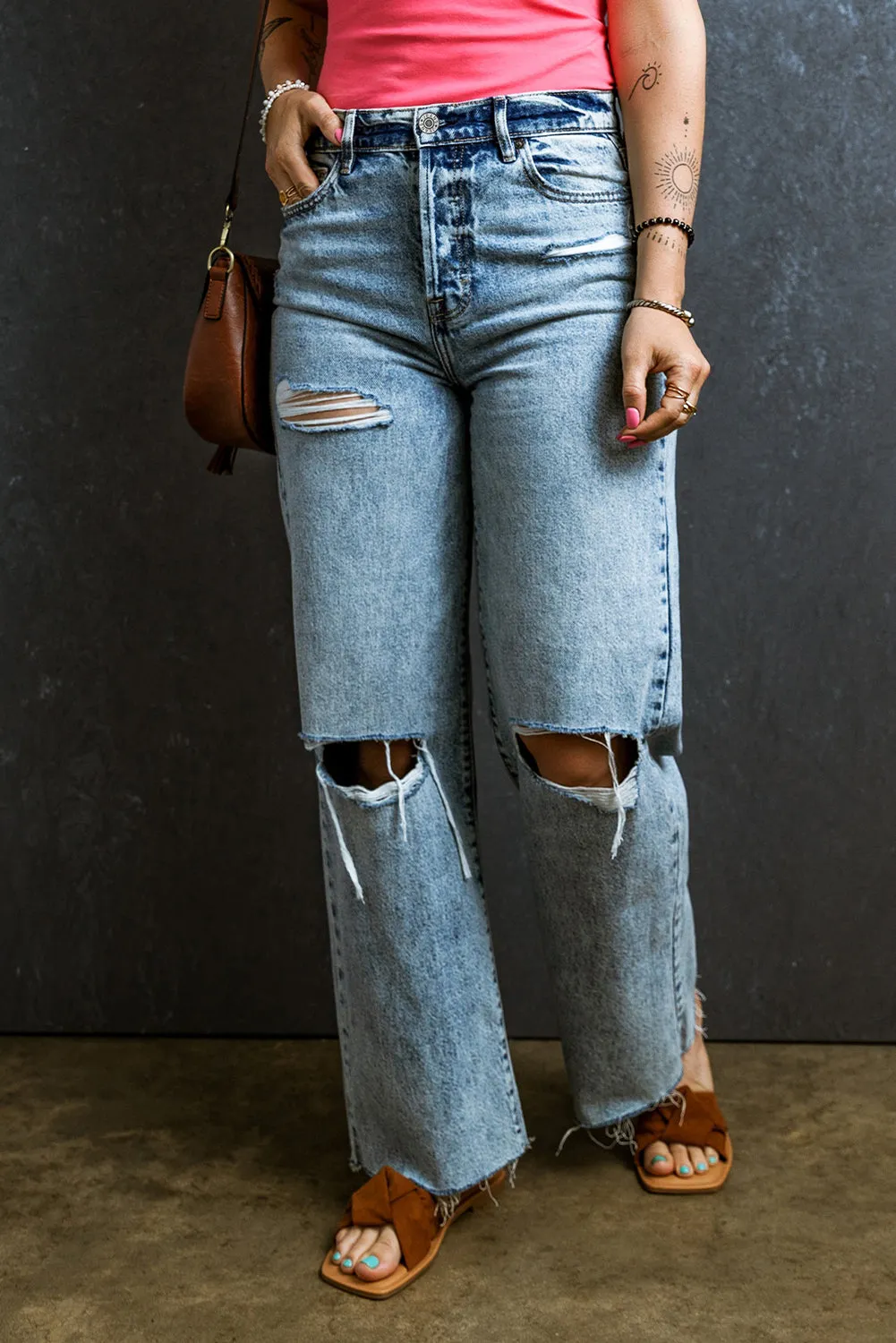 Dorie Distressed Raw Hem Straight Jeans