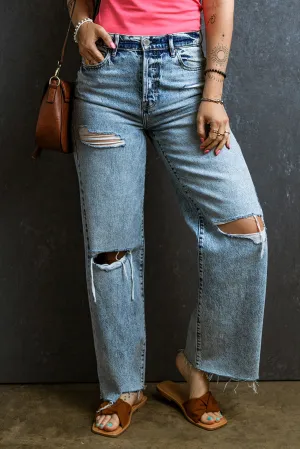 Dorie Distressed Raw Hem Straight Jeans