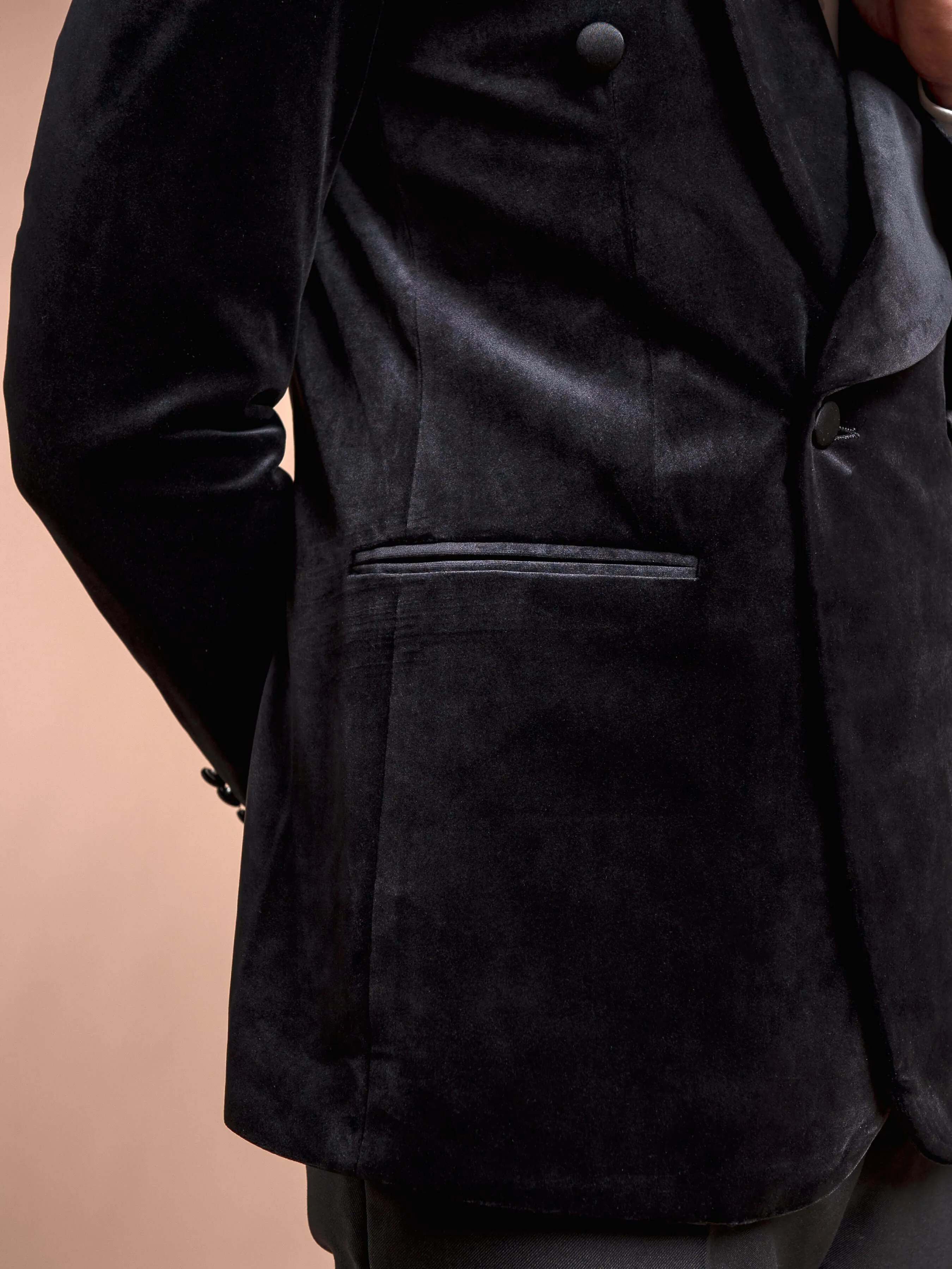 Double Breasted Tuxedo Blazer - Velvet Black Plain (Shawl Lapel)