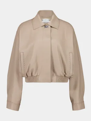 Dove Grey Leather Bomber Jacket