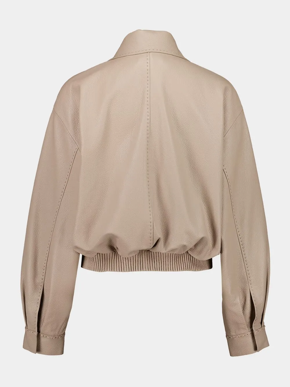 Dove Grey Leather Bomber Jacket