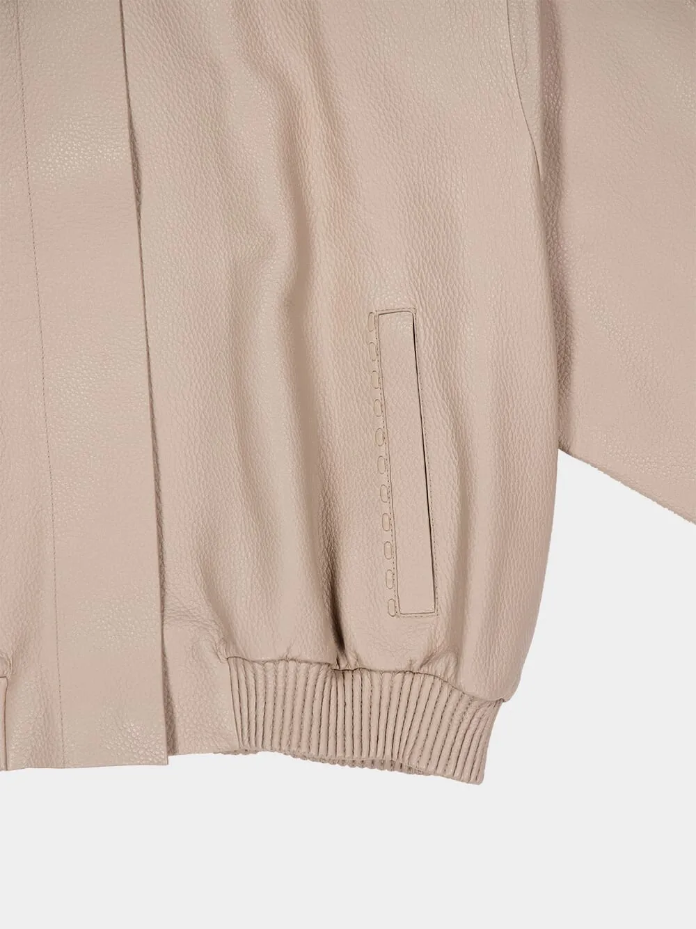 Dove Grey Leather Bomber Jacket
