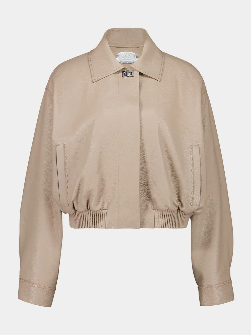 Dove Grey Leather Bomber Jacket