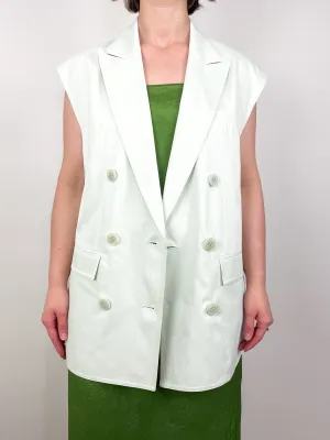 Drapey Suiting Oversized DB Vest in Faded Green