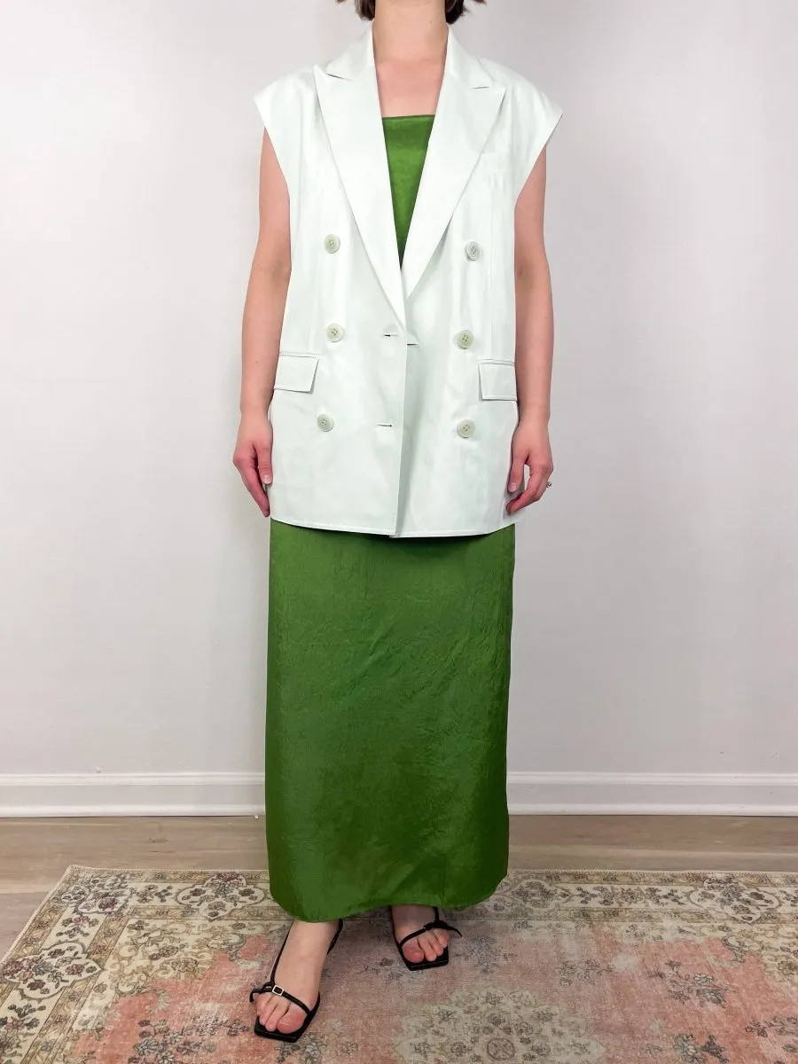 Drapey Suiting Oversized DB Vest in Faded Green