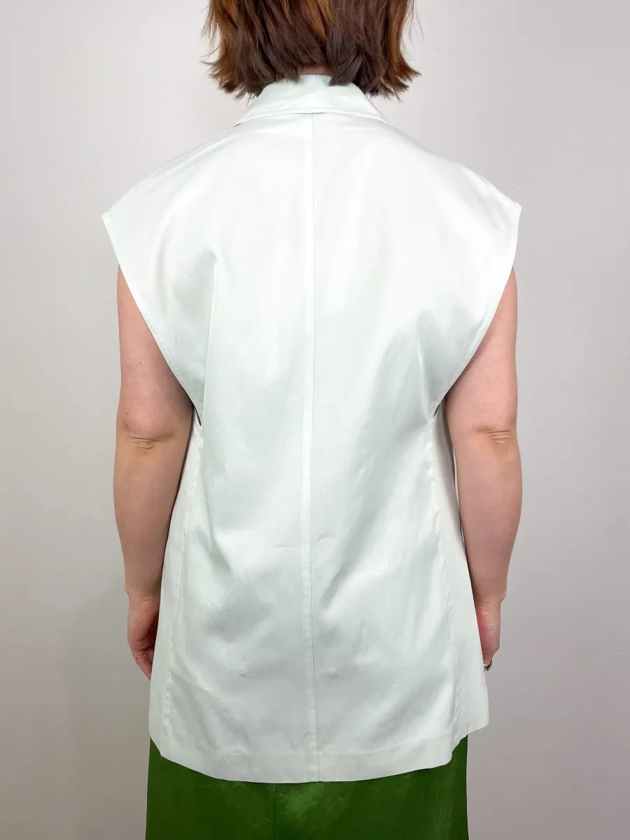 Drapey Suiting Oversized DB Vest in Faded Green