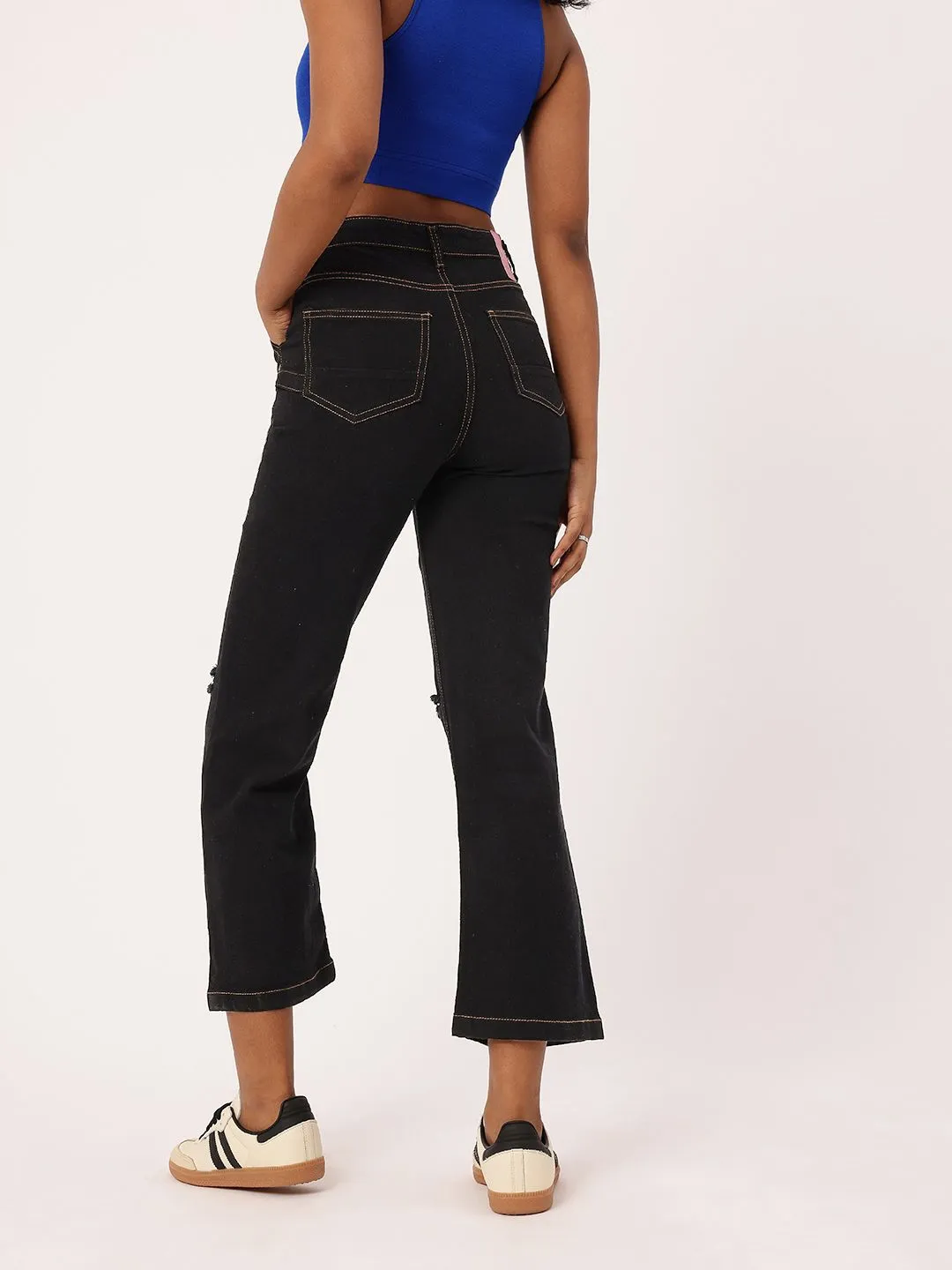 DressBerry Women Bold Grunge Slash Knee High Rise Cropped Jeans