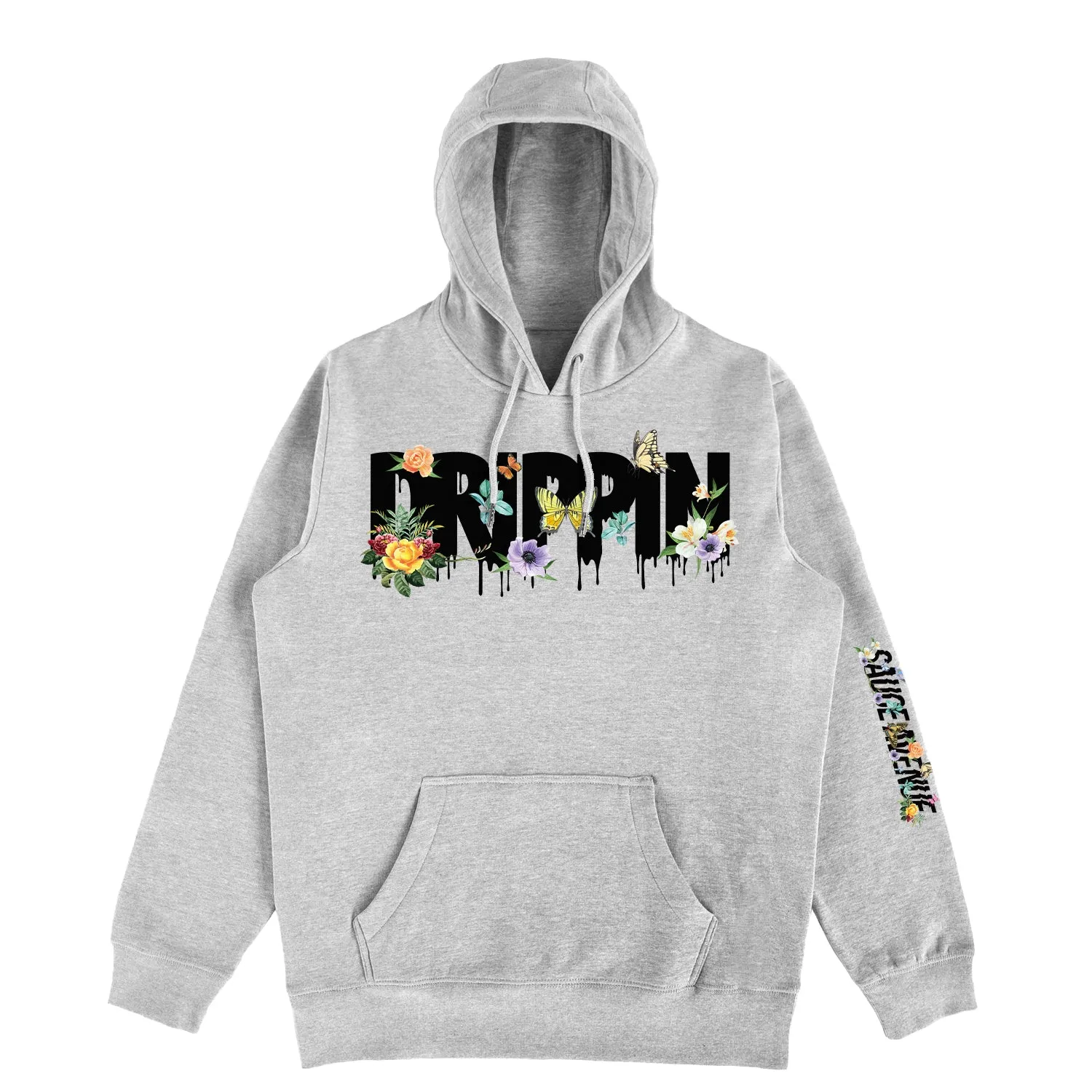 Drippin Flowers & Butterflies Black | Light Gray Hoodie