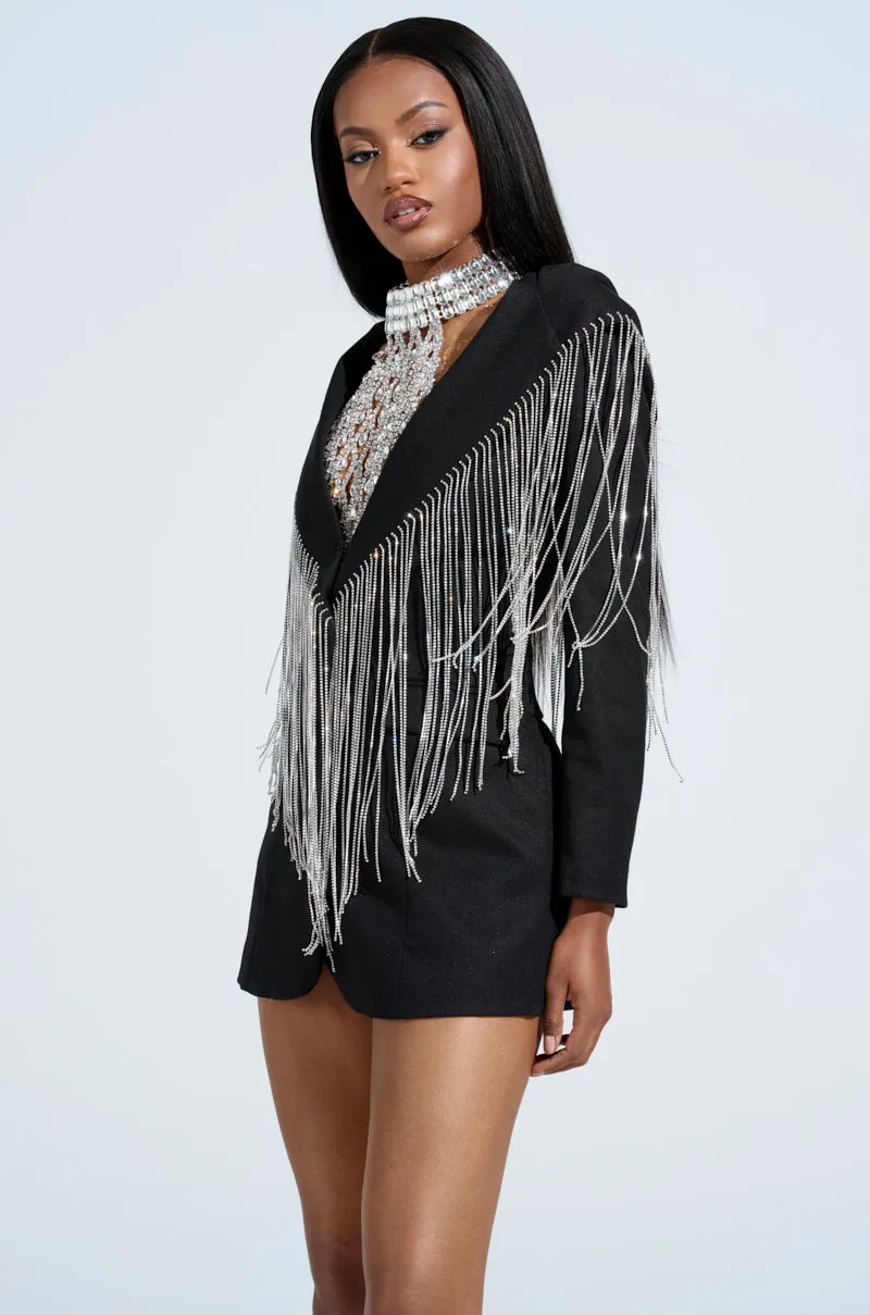 DRIPPY RHINESTONE FRINGE BLAZER