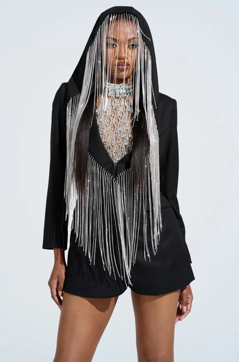 DRIPPY RHINESTONE FRINGE BLAZER