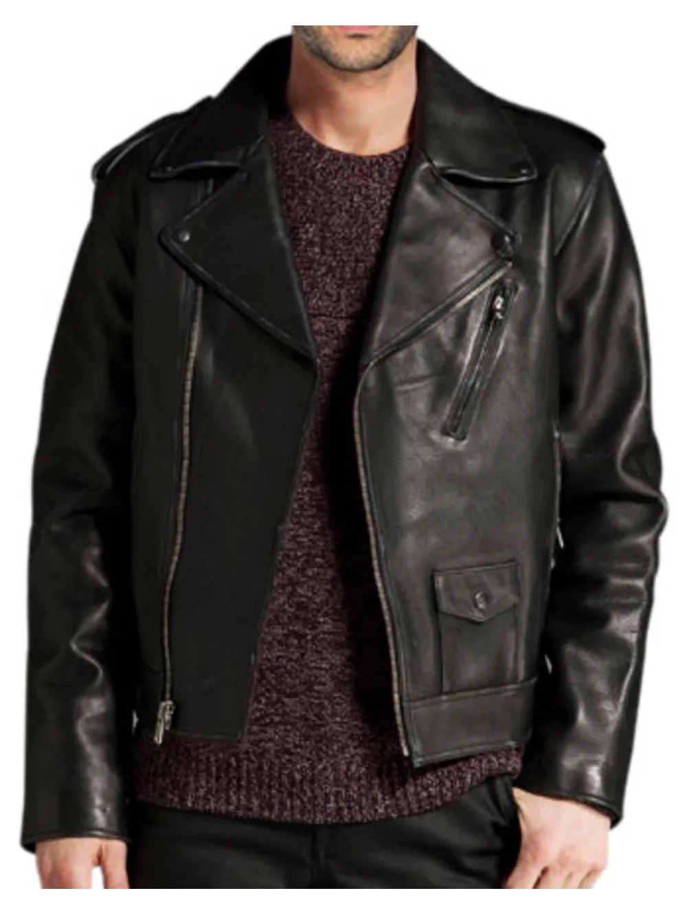 Dual-Zip Refined Leather Jacket