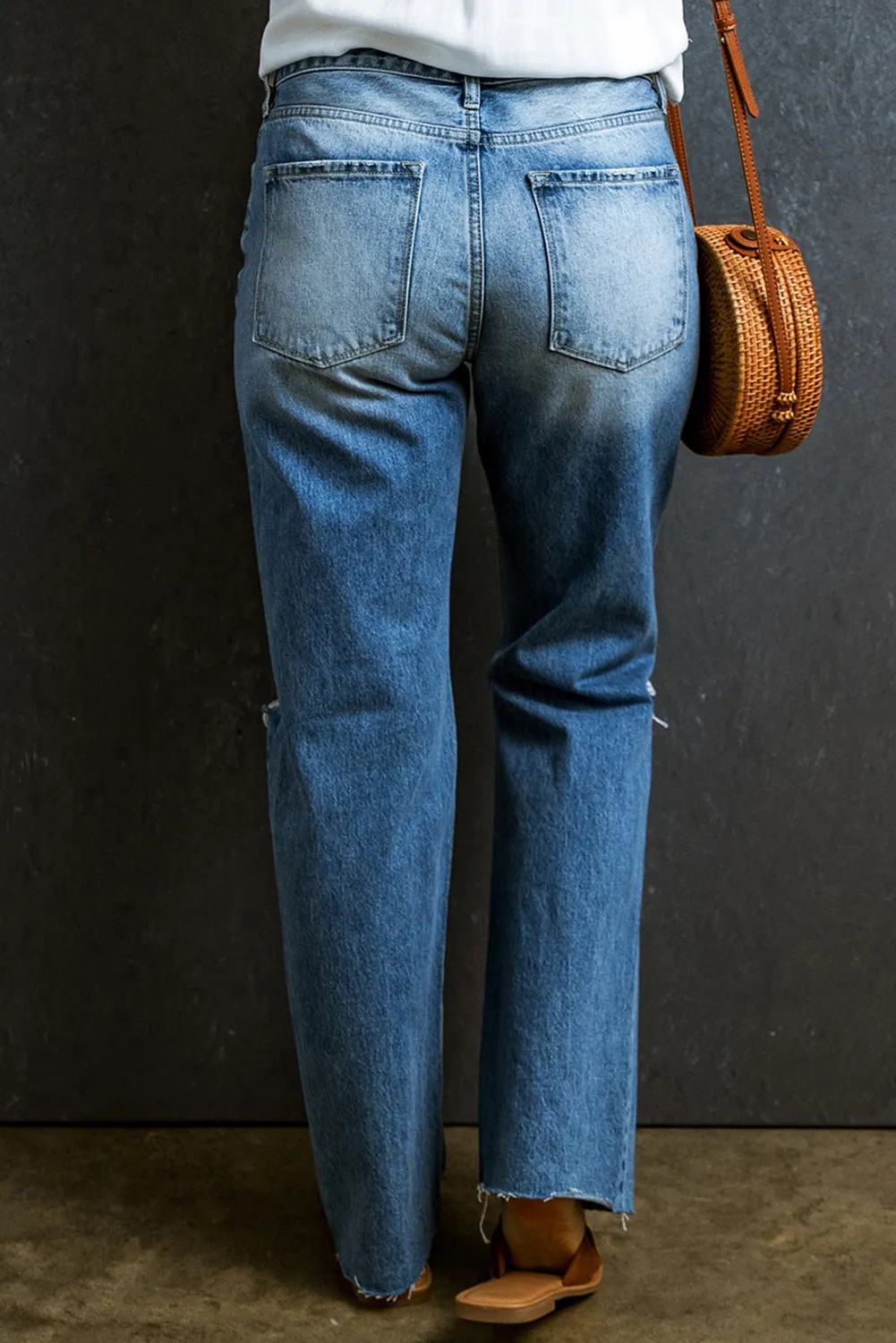Eaton Distressed Raw Hem Jeans with Pockets
