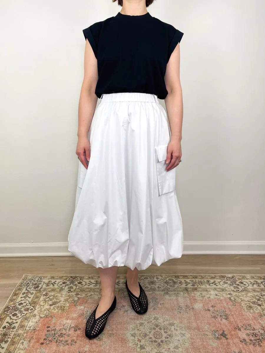 Eco Poplin Pull On Bubble Skirt in White